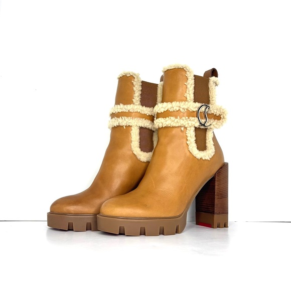 Christian Louboutin Chelsea Lug 100 Shearling High Heel Pull On Boots 36 - Picture 1 of 10